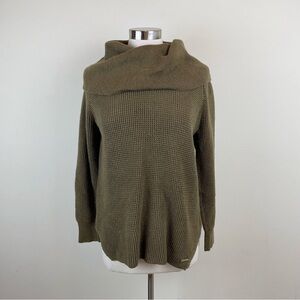 Michael Kors Solid Brown Knit Ribbed Cowl Neck Turtleneck Sweater Women Medium